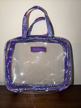 Vera Bradley Clear Cosmetic Bag Purple Paisley 11x9x2.75 Mint Zip Closure